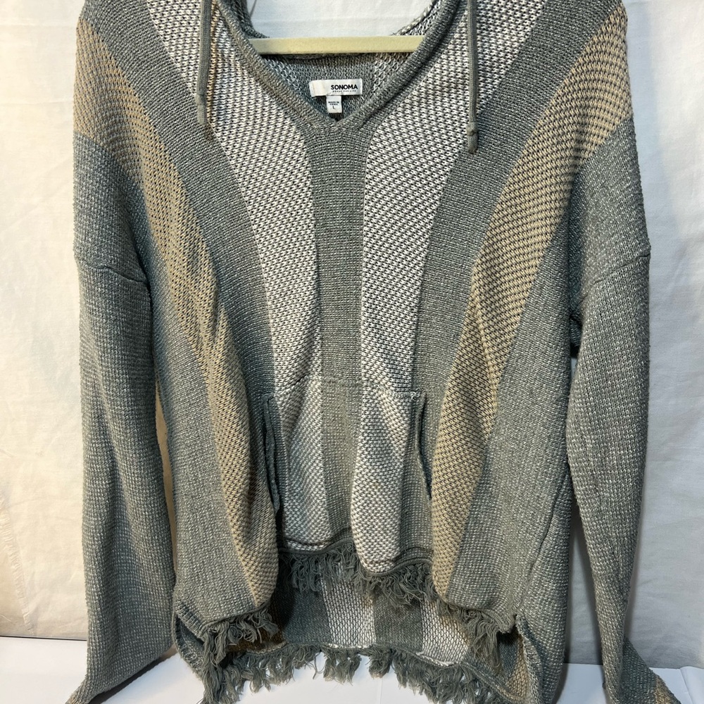 Sonoma Gray and Cream V-Neck Sweater